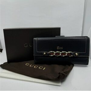 Gucci Webbing Black Leather long Wallet